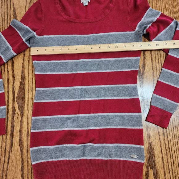Guess Red Grey Silver Striped Sweater Small Party Dressy Wear - Picture 6 of 7